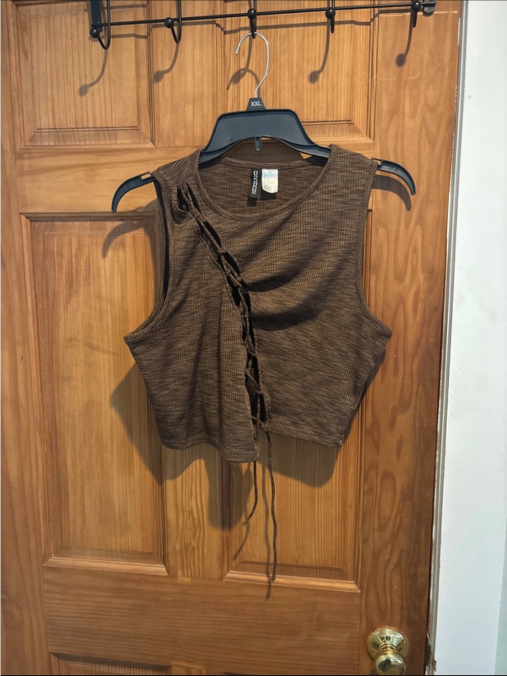 Sleeveless Brown Lace-Up Crop Top